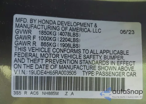 2024 Acura Integra A-Spec Technology из США, поврежденный, VIN 19UDE4H65RA003505